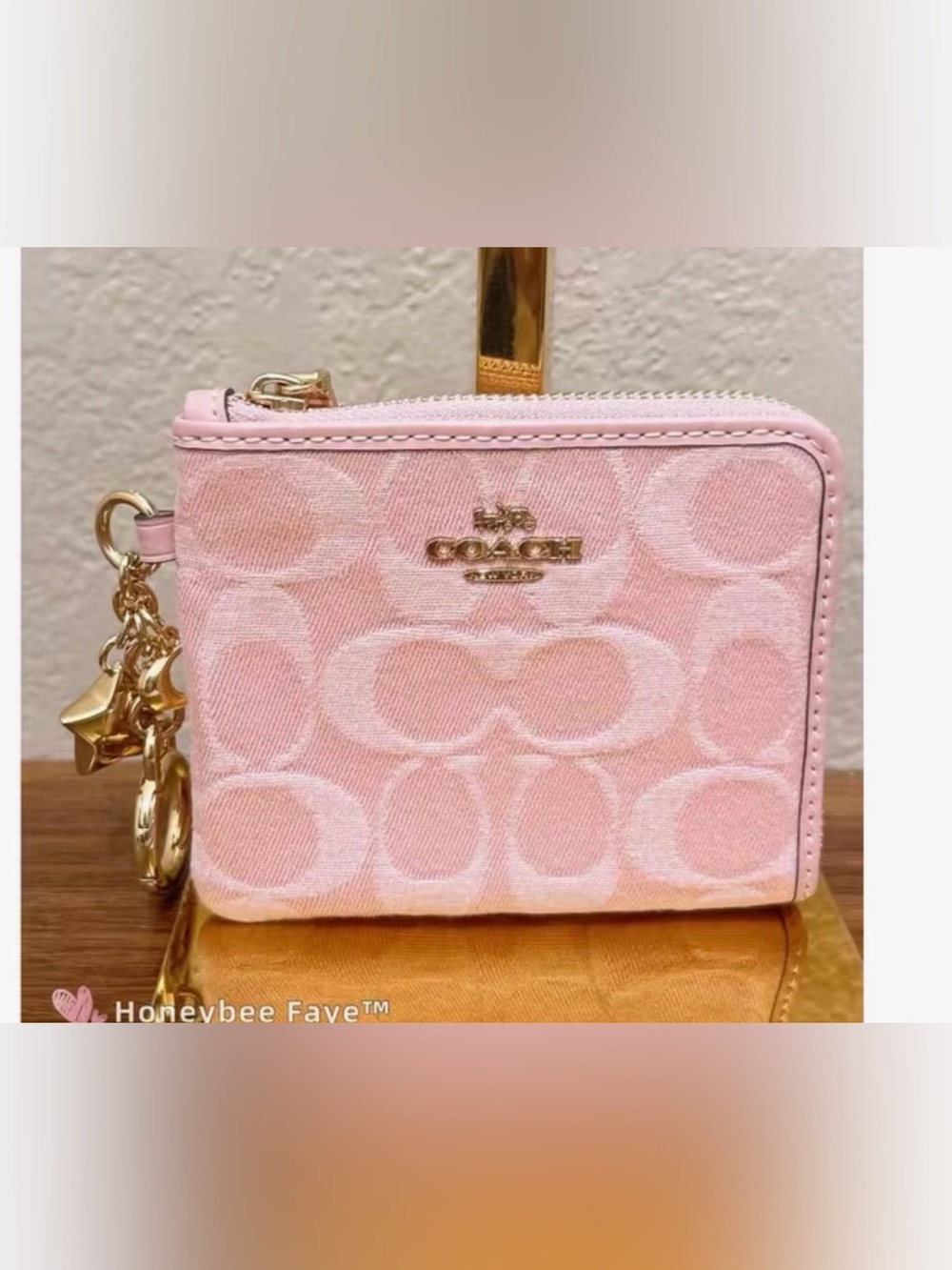 NWT Coach Small Corner Zip Wallet in Signature Denim with Charms (Style CEU98)